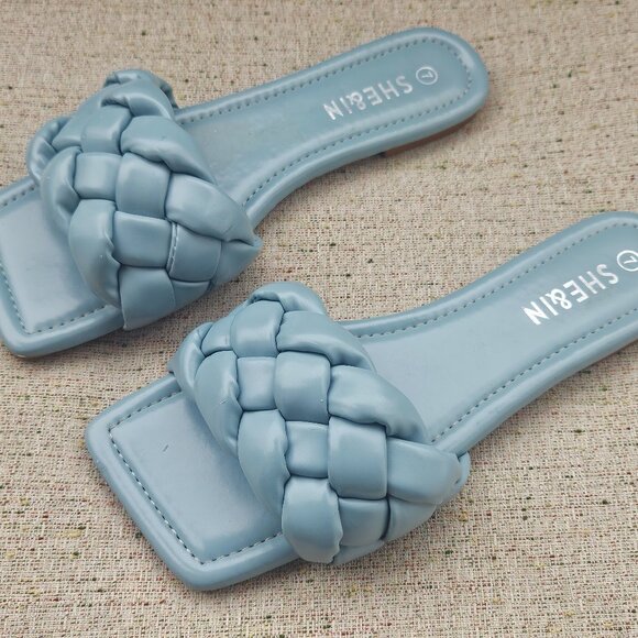 SHEIN Shoes - SHE&IN Women's Flat Braided Strap Slipper Blue Faux Leather Sandal Shoe Size 7